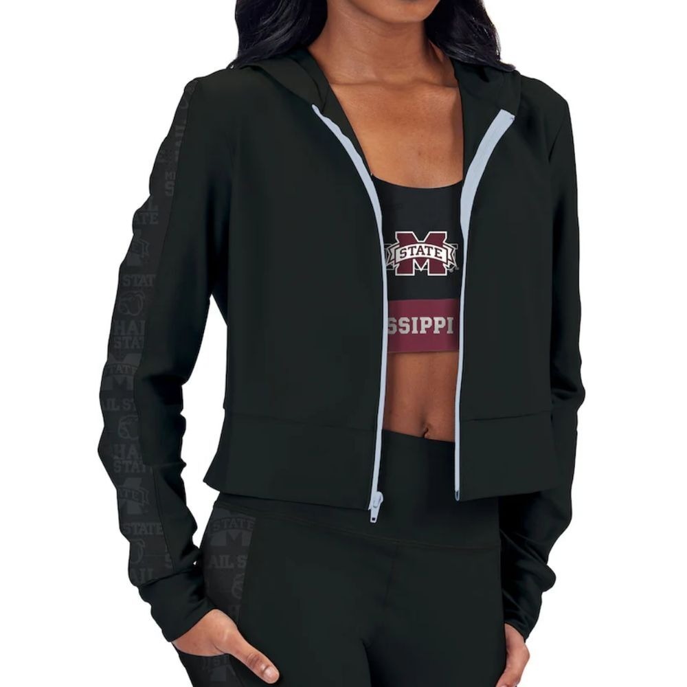MISSISSIPPI STATE BULLDOGS Certo Womens Cropped Full Zip Hoodie‎ Black Large NEW